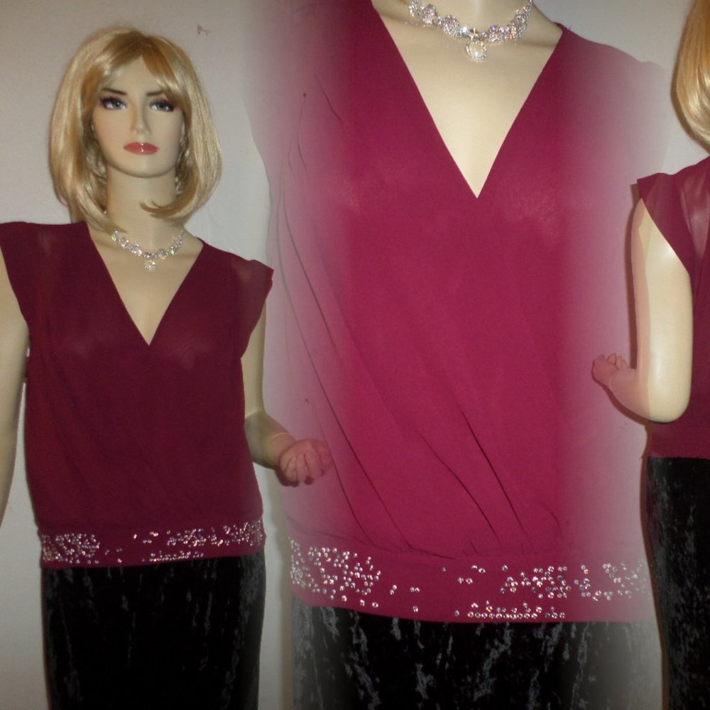 Vintage Sheer Chiffon Blouse Plum Small